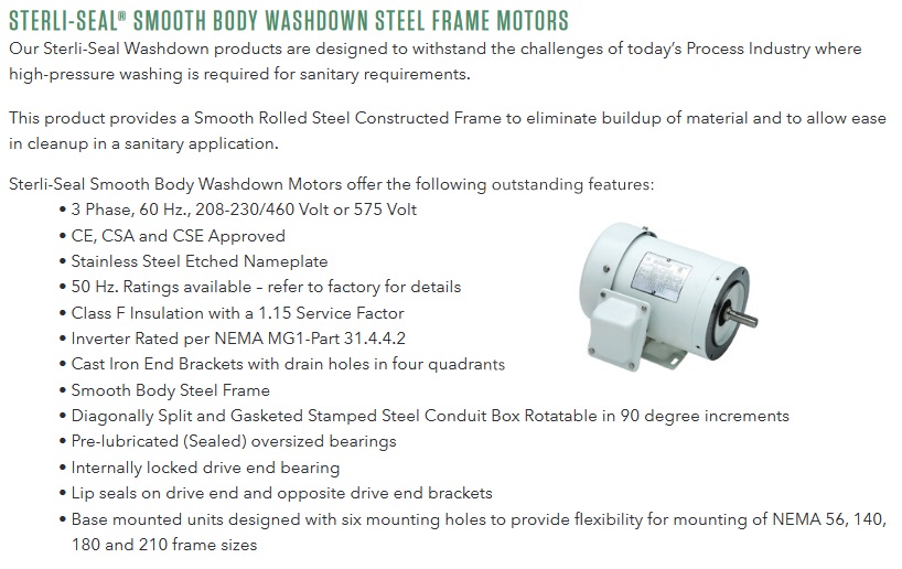 Sterling Electric Washdown Steel Motors
